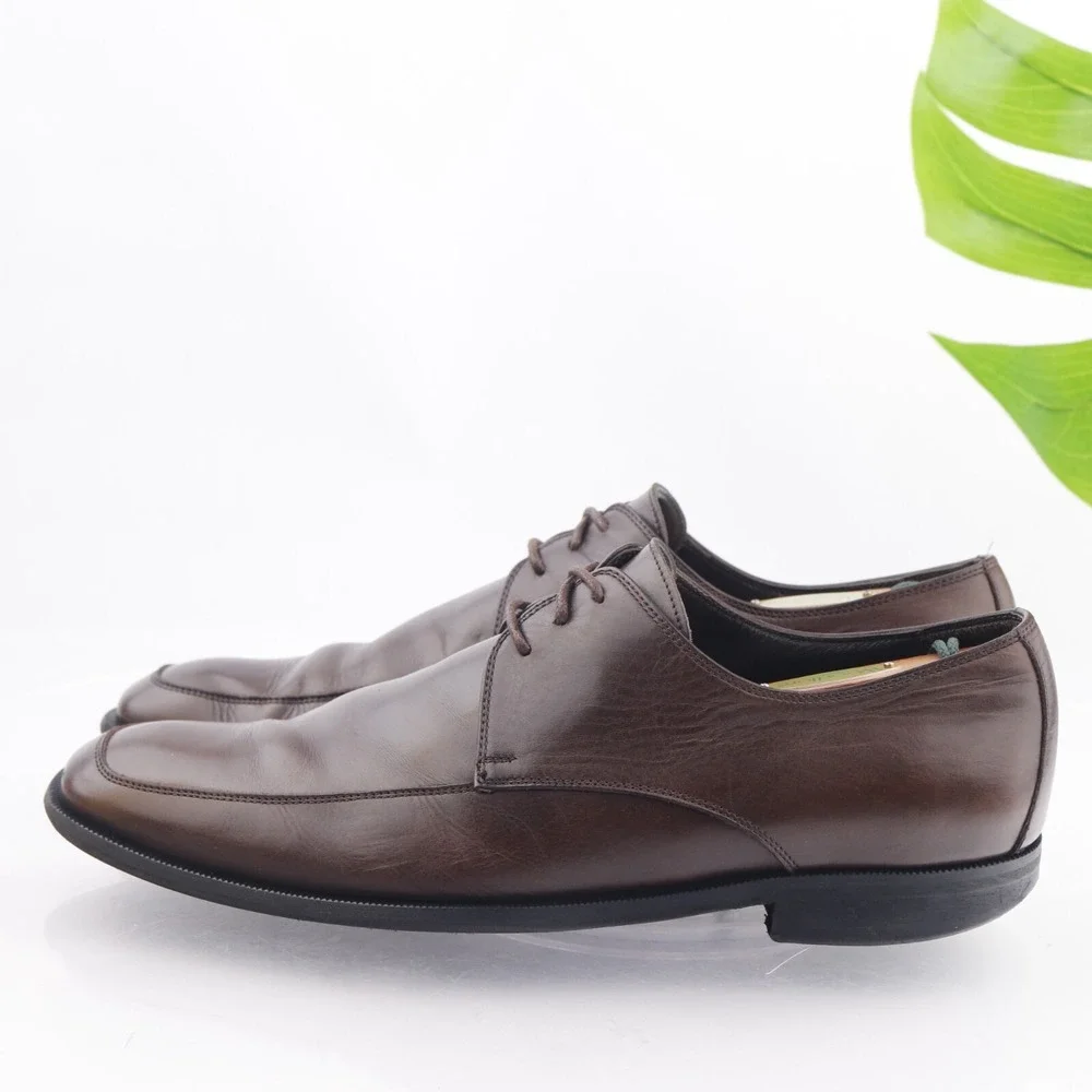 Ermenegildo Zegna Mens Oxford Size 10 Brown Leather Square Toe Dress Shoes Italy